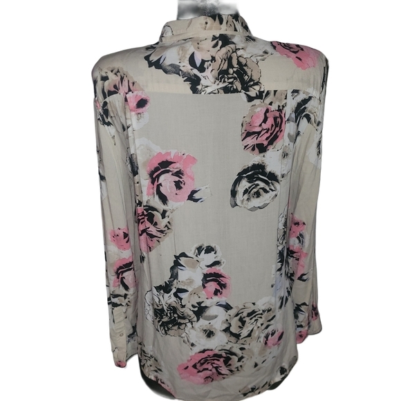 Le Chateau Cream Floral Print Long Sleeve Button Up Shirt M - Picture 6 of 6